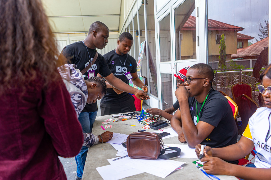 Gamers testing new titles and networking at expo hall