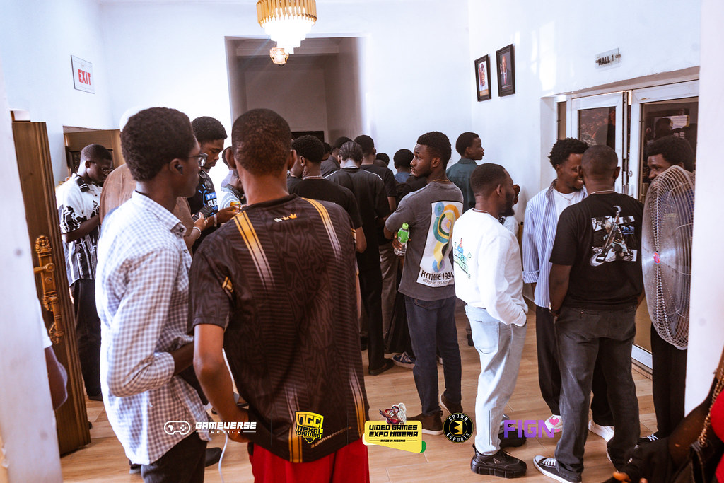 Attendees gathered at the conference hall entrance
